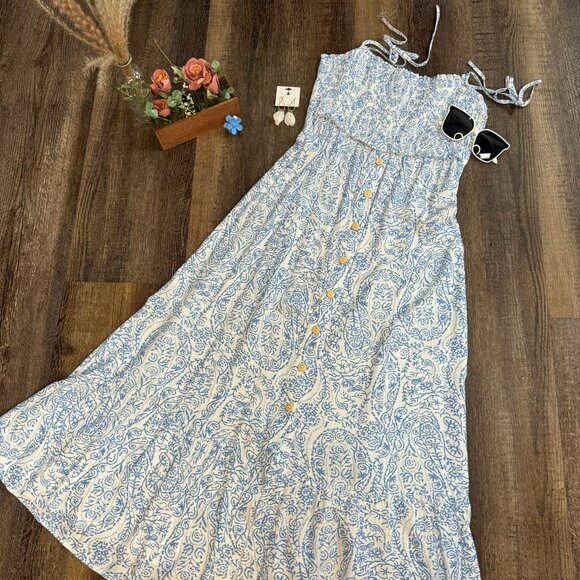 Dresses | Blue Paisley Midi Dress | Poshmark